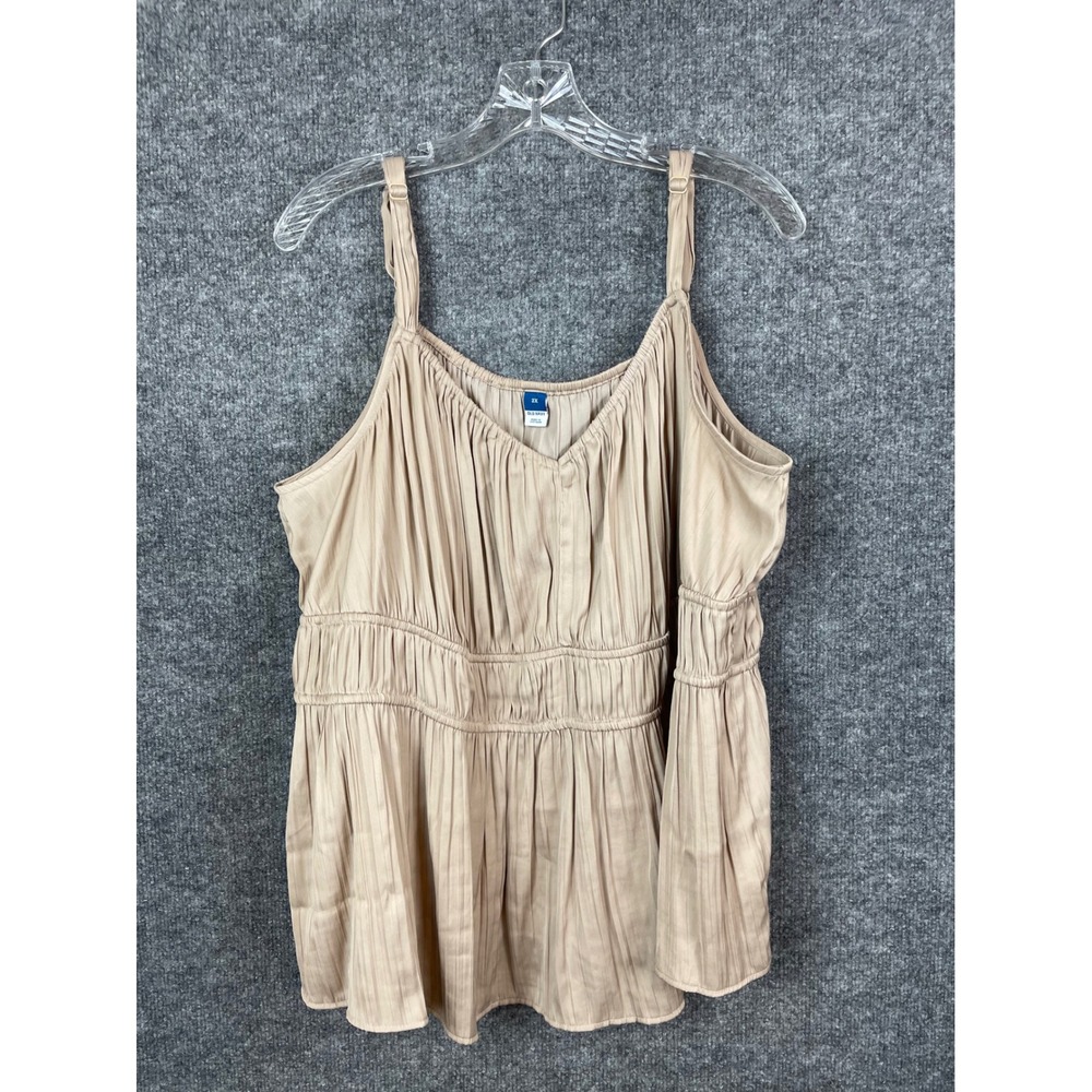 Old Navy‎ Peplum Cami Women 3X Beige Excellent Pleated Smocked Waist Tank Top